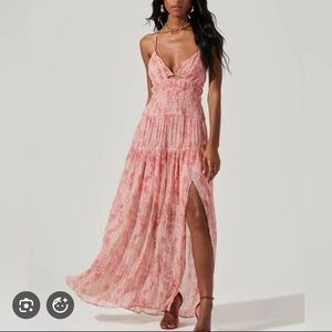 Astr the label Tropics Plunge Neck Pleated Open Back Maxi Dress in size XL